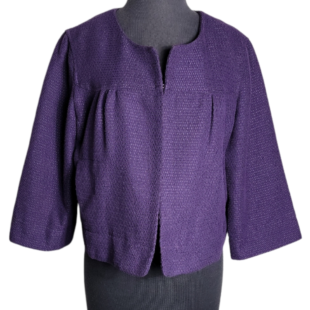 Apt 9 purple textured cropped blazer 3/4 sleeve single hook, eye women's large